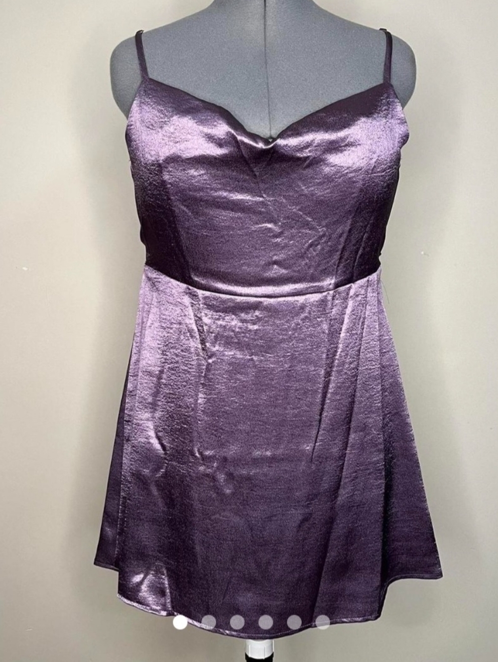 wild fable Shimmery Purple Satin Cowl-Front Mini Dress
